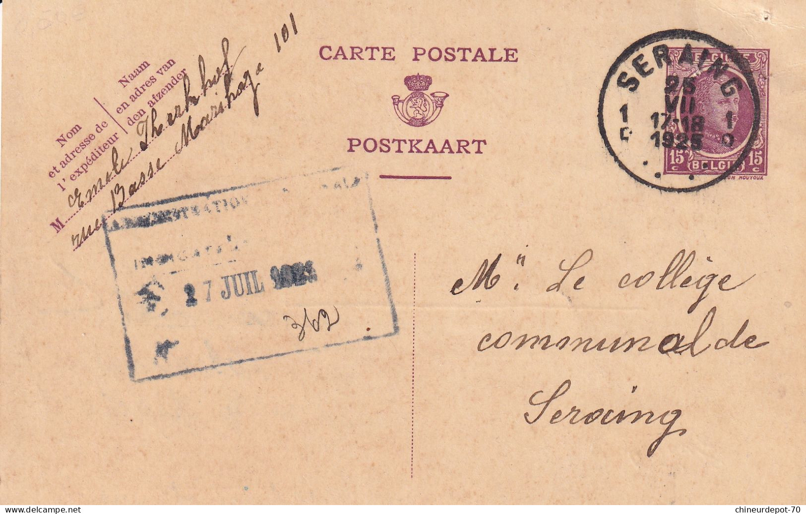 Lettres & Documents  Belgique België Belgium  Seraing  1925 - Storia Postale