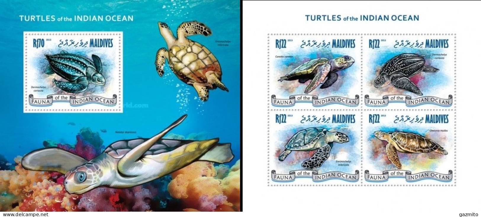 Maldives 2013, Animals, Tartarughe, 4val In BF +BF - Turtles