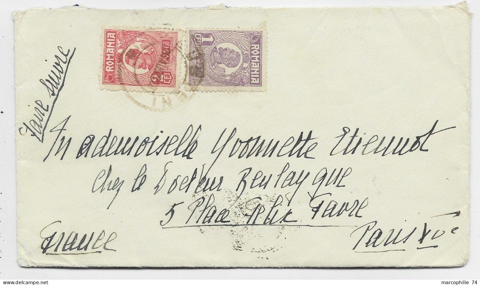 ROMANIA 2 LEI+ 2EI LETTRE COVER 1923 TO FRANCE - Brieven En Documenten