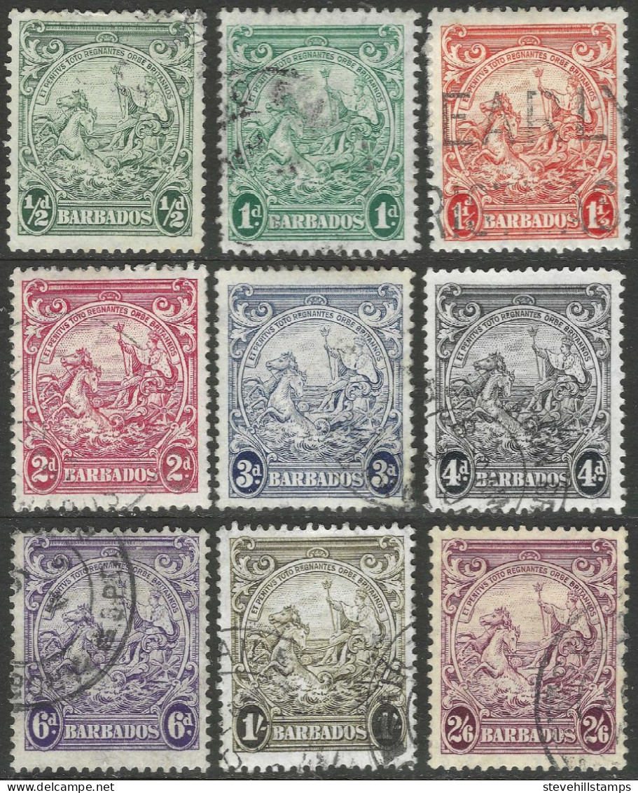 Barbados. 1938-47 Seal Of Colony. P13½X13. 9 Used Values To 2/6. SG 248etc M5015 - Barbades (...-1966)