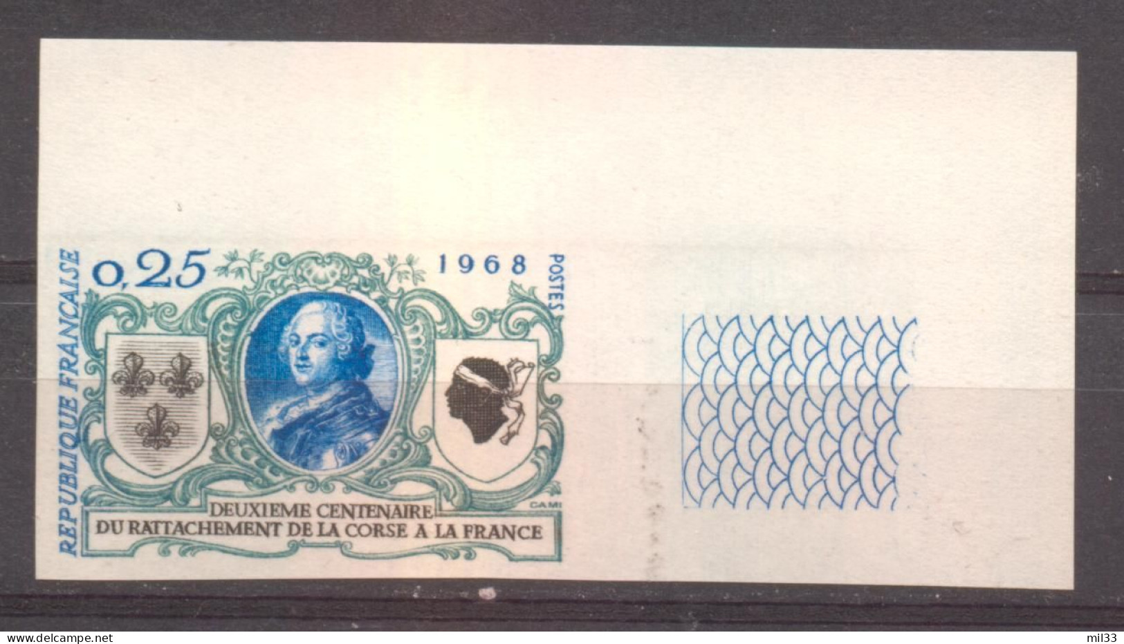 Superbe Coin De Feuille Rattachement De La Corse YT 1572 De 1968 Sans Trace De Charnière - Non Classés