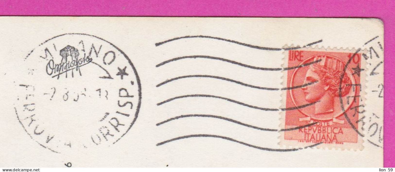 293910 / Italy -  Milano - Castle Castello Sforzesco. Piazza Castello PC 1956 USED - 10 L Coin Of Syracuse - 1946-60: Poststempel