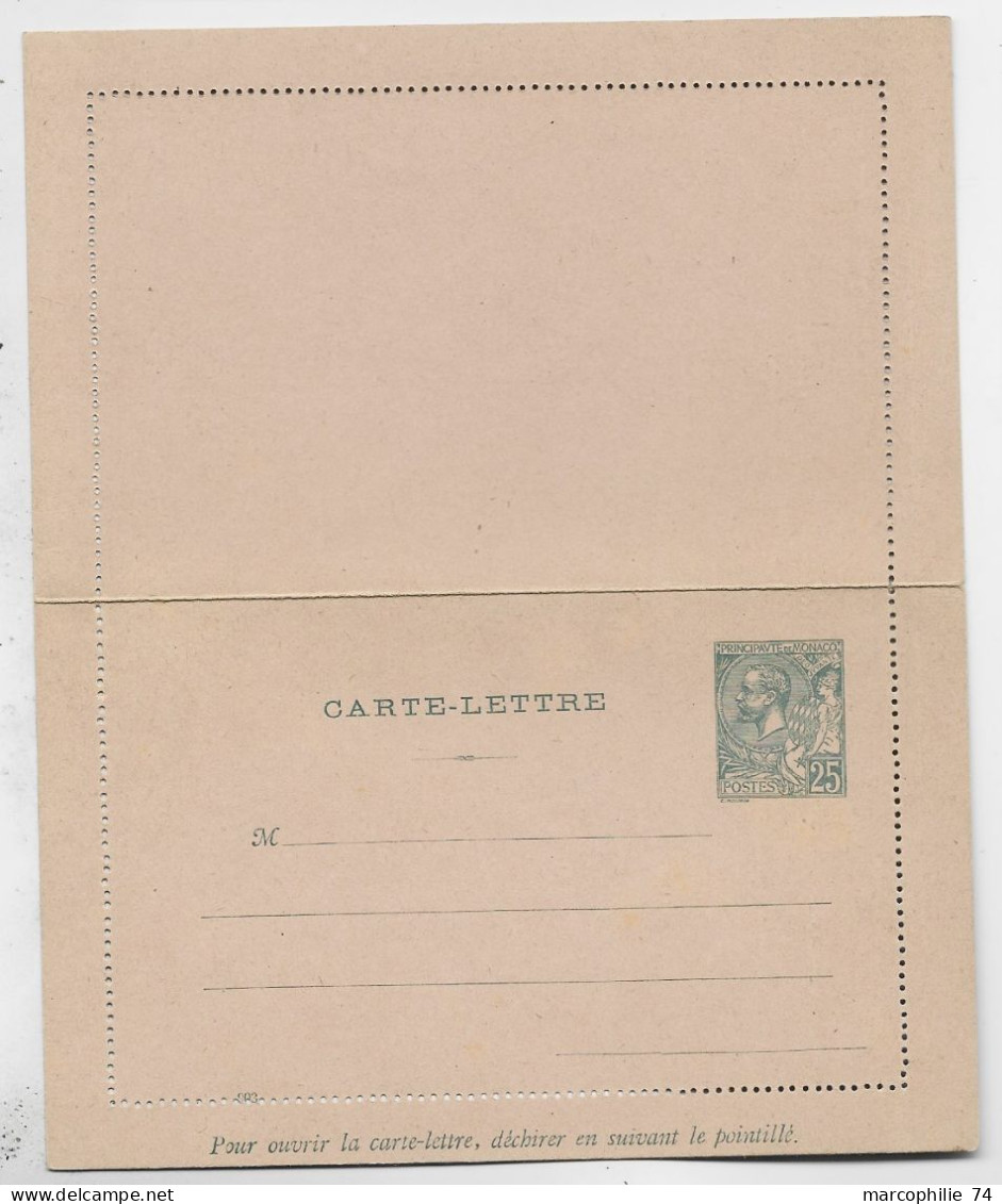 MONACO ENTIER 25C CARTE LETTRE  NEUF - Entiers Postaux