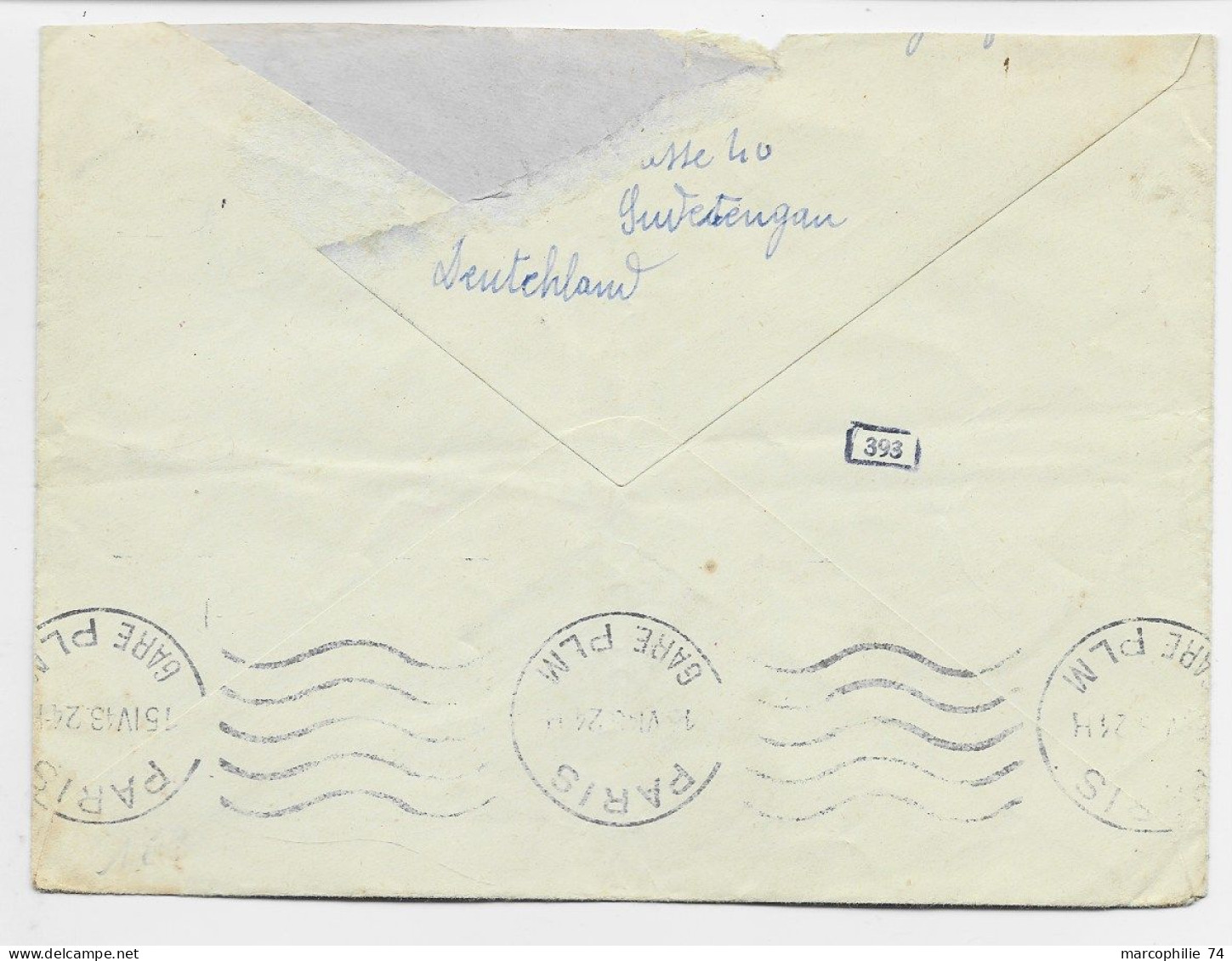 GERMANY HITLER 25C+50C REICH LETTRE COVER EXPRES TEBLITZ 1943 TO FRANCE AUXONNE COTE D'OR + VERSO PARIS GARE PLM - Guerre De 1939-45