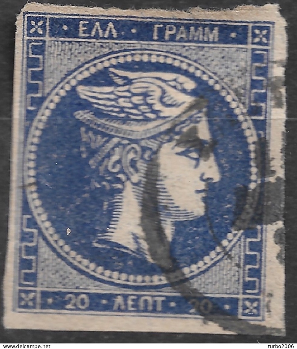 GREECE 1875-80 Large Hermes Head On Cream Paper 20 L Deep Blue Vl. 65 Ba / H 51 B - Oblitérés