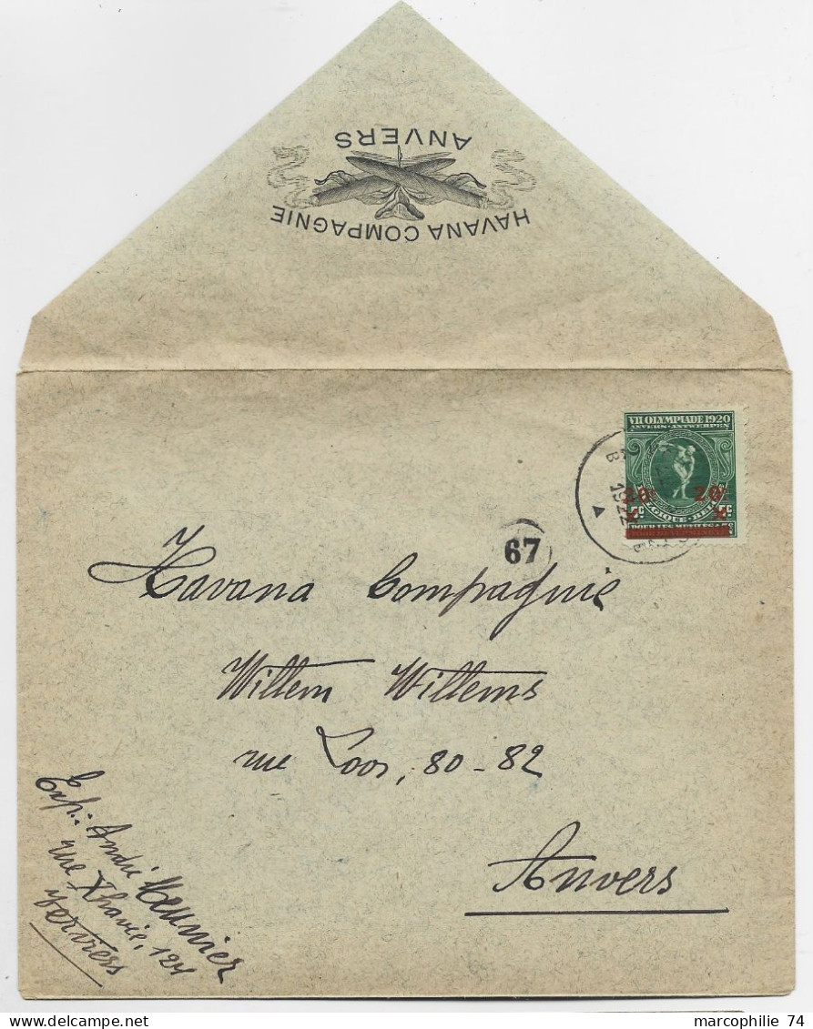 OLYMPIADE 20C  JEUX OLYPIQUES LETTRE COVER HAVANA COMPAGNIE  ANVERS 1920 OBL 1922 TO ANVERS - Summer 1920: Antwerp