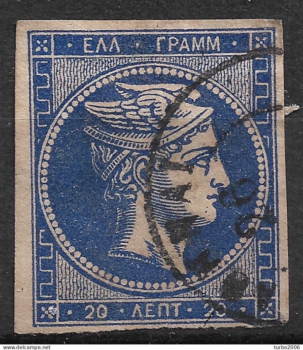 GREECE 1875-80 Large Hermes Head On Cream Paper 20 L Deep Blue Vl. 65 Ba / H 51 B - Usados