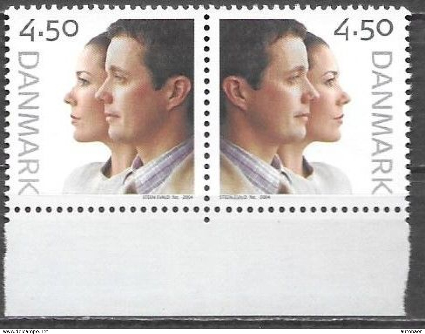 Denmark Danmark Dänemark 2004 Royal Wedding Frederik Mary Mi. No. 1370+1369 Pair ** MNH Postfr. Very Rare This Pair !! - Unused Stamps