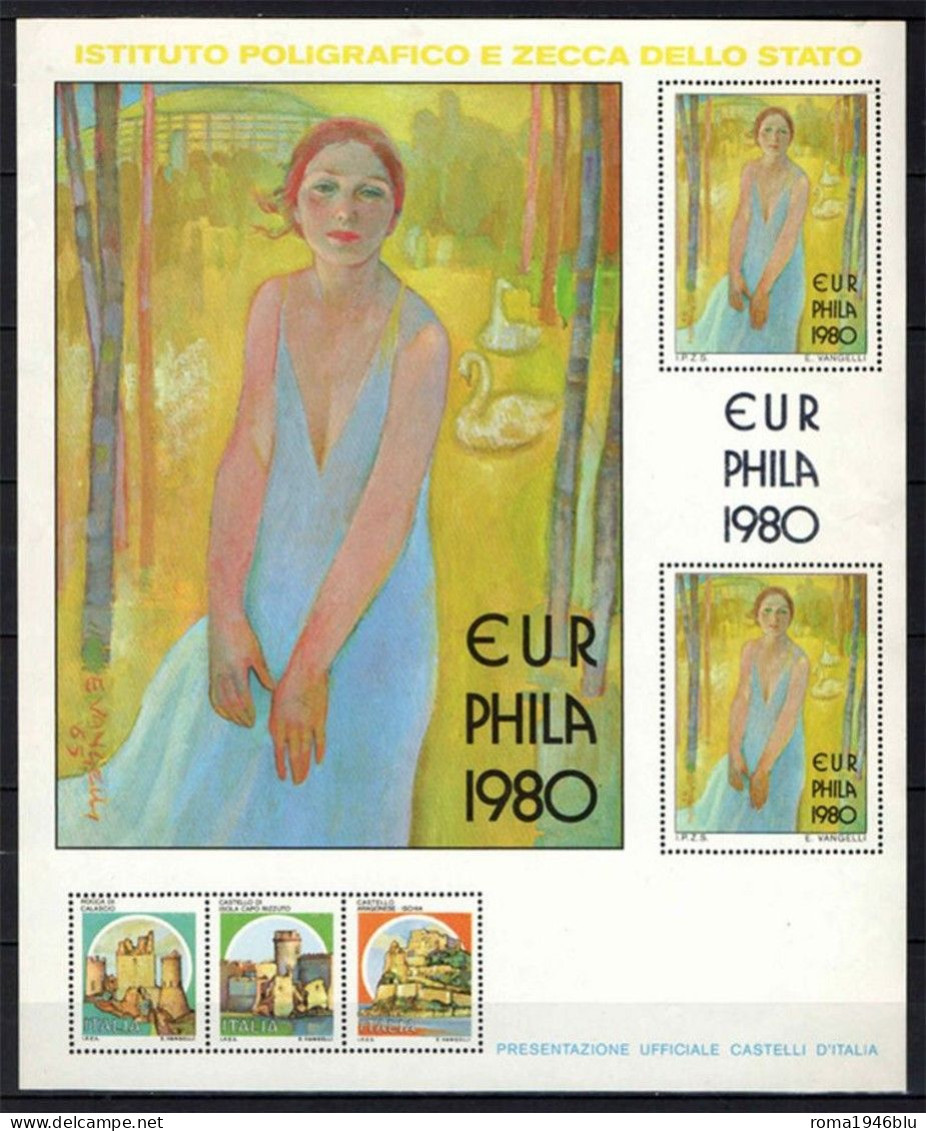1980  EURPHILA PRESENTAZIONE UFFICIALE CASTELLI D'ITALIA  ERINNOFILO FOGLIETTO - Cinderellas