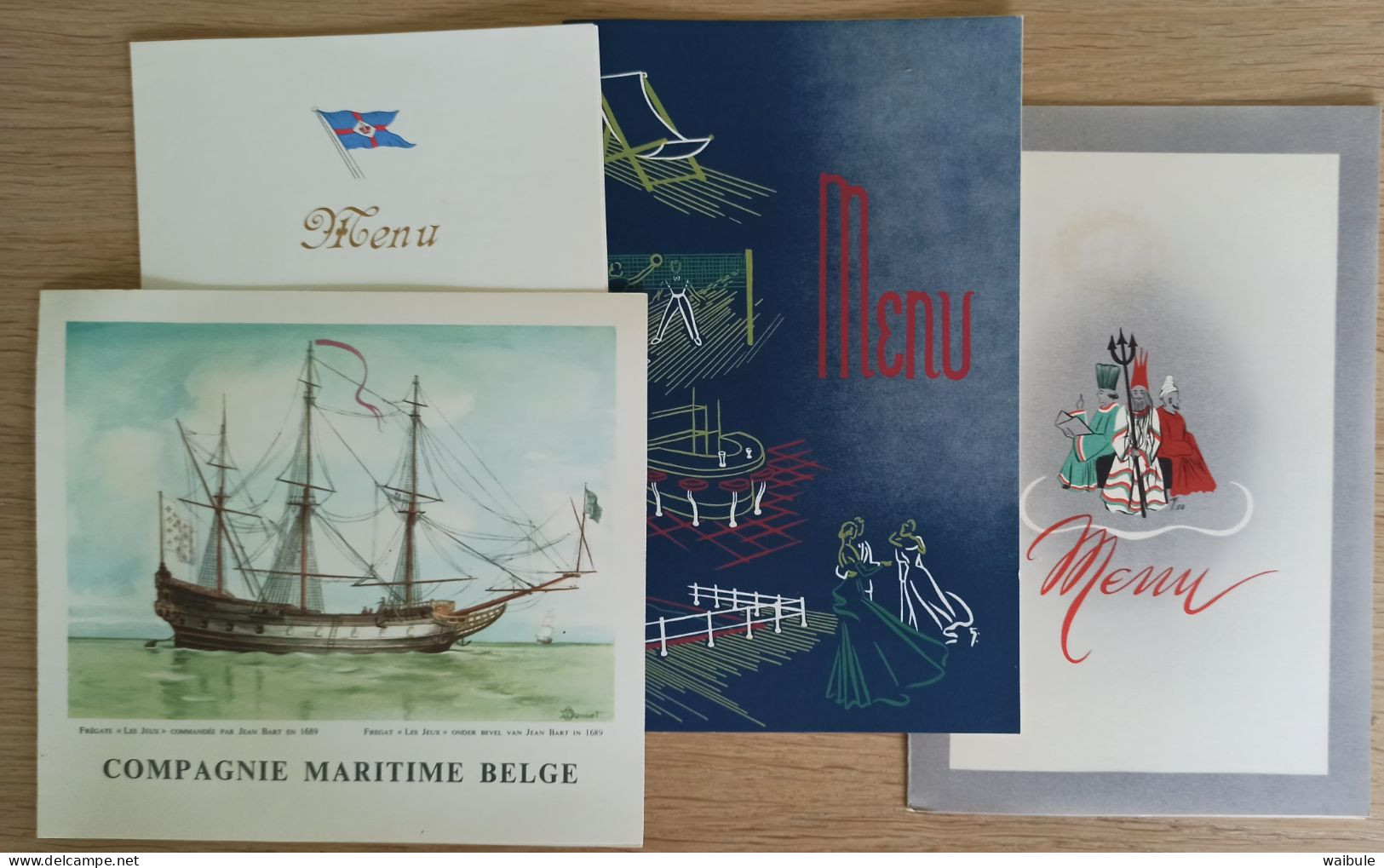 Lot De 4 Menus Bateau Compagnie Maritime Belge Navire Elisabethville Voyage 78 Sept.59 - Menükarten