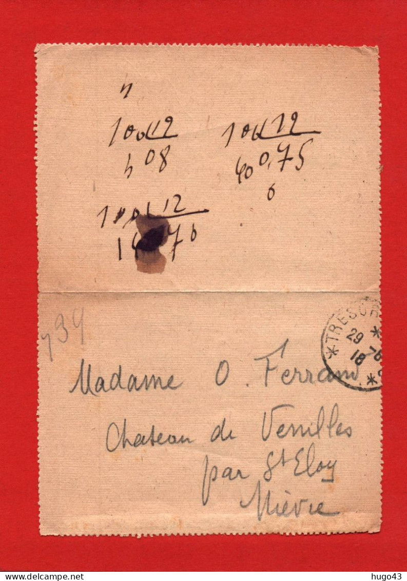 CARTE LETTRE PETIT FORMAT - CACHET TRESOR ET POSTES 1918 - Covers & Documents