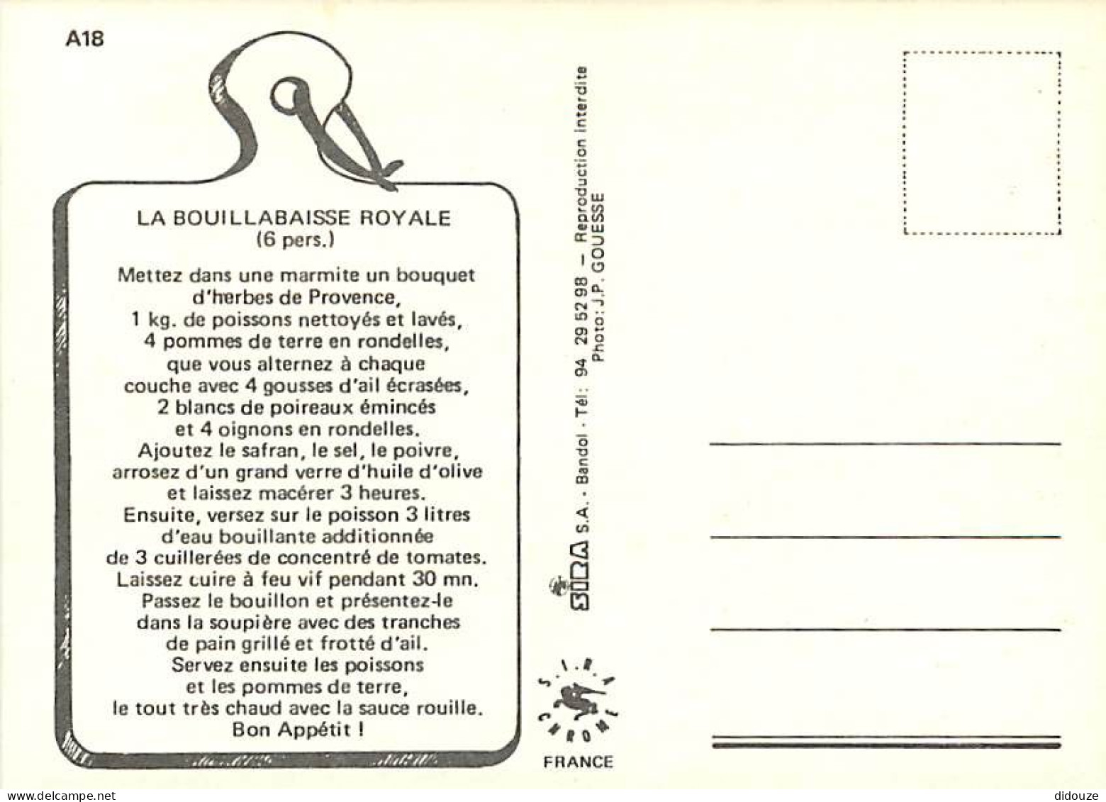 Recettes De Cuisine - Bouillabaisse - Carte Neuve - Gastronomie - CPM - Voir Scans Recto-Verso - Recettes (cuisine)