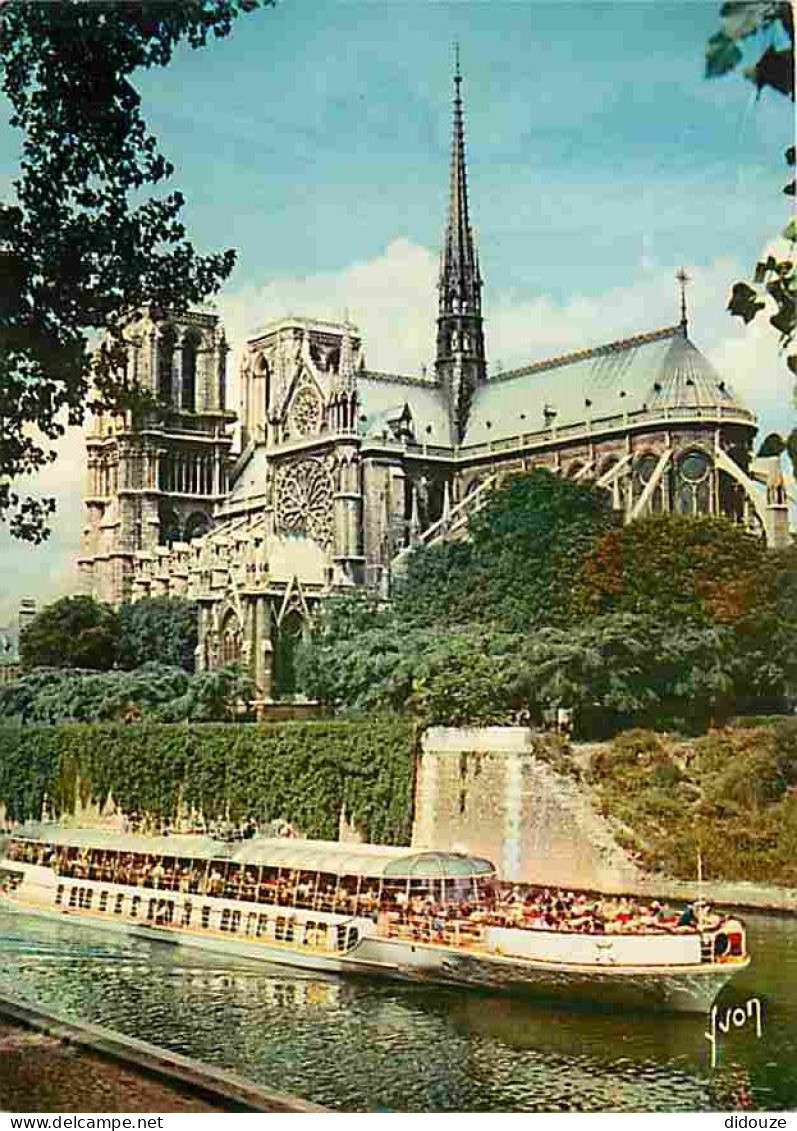 75 - Paris - Cathédrale Notre Dame - Les Bords De La Seine - Notre-Dame  Vue Du Quai De Montebello - Vedette - Bateau-Mo - Notre Dame De Paris