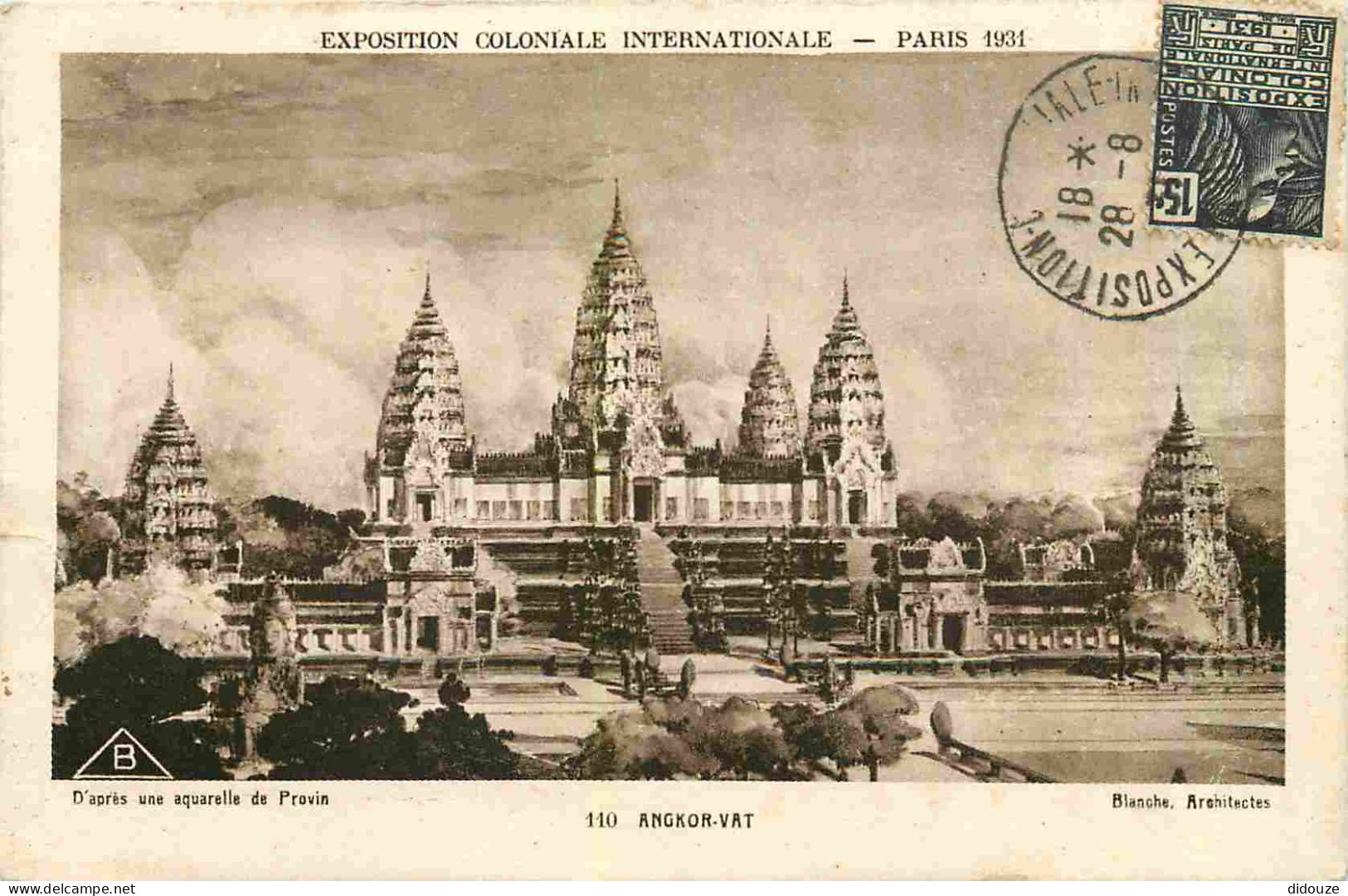 75 - Paris - Exposition Coloniale De 1931 - Angkor Vat - CPA - Oblitération Ronde De 1931 - Voir Scans Recto-Verso - Exposiciones