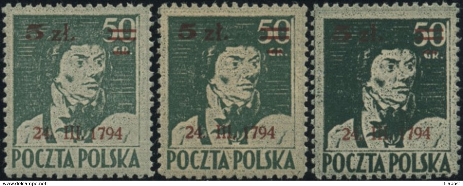 Poland 1945 Mi 398 A B C General T. Kosciuszko  Variety Of Colours Sign. Wysocki PZF ** - Unused Stamps