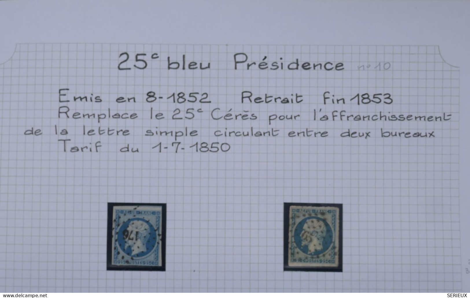 DO 8 FRANCE SUR  PAGE ETUDE OBLITERATION NAPOLEON  N°10 ++ 1852 ++VU BEHR.DISPERSION COLLECTION++ - 1852 Louis-Napoléon
