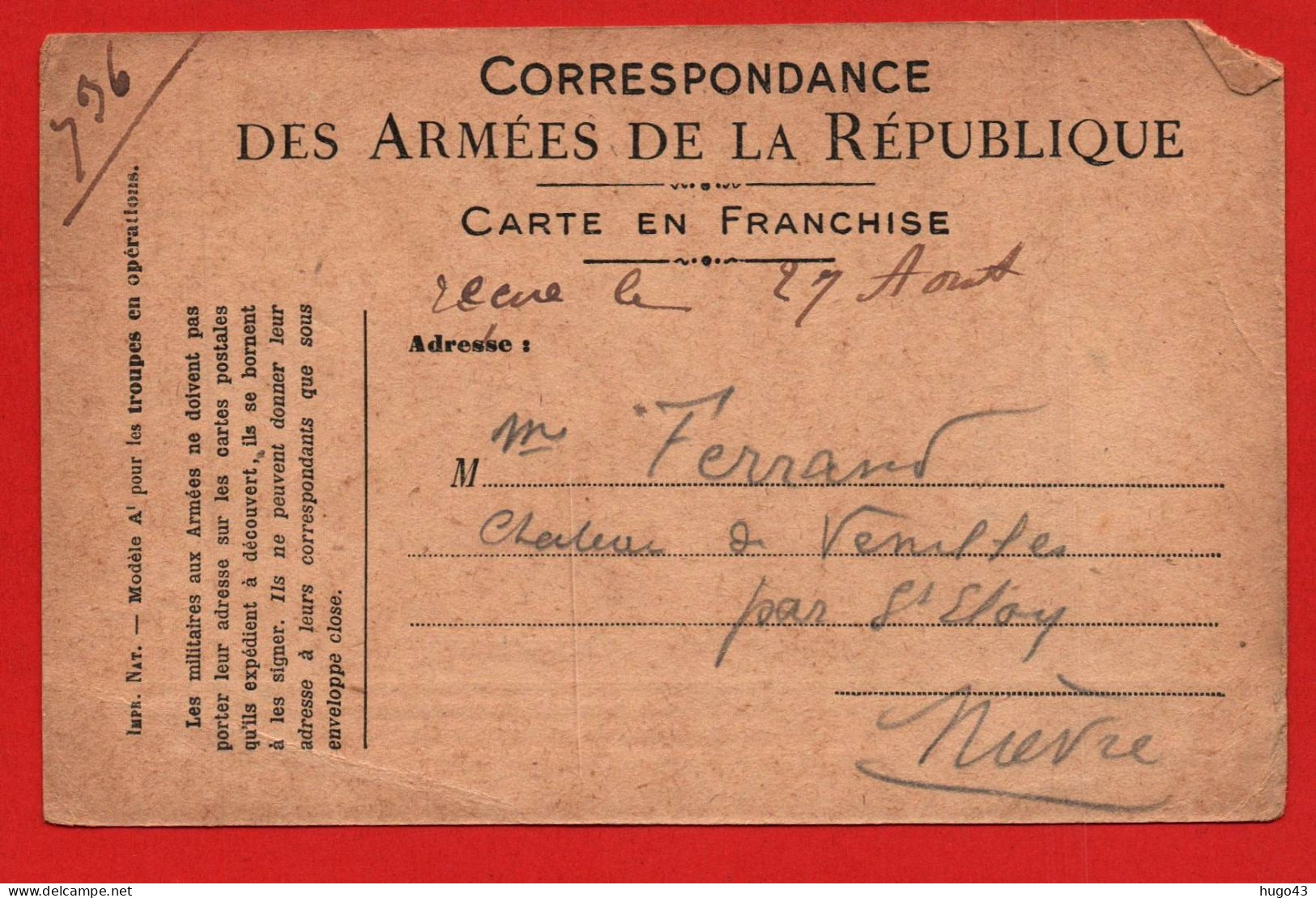 CORRESPONDANCE DES ARMEES DE LA REPUBLIQUE - ANGLES ABIMES - Briefe U. Dokumente