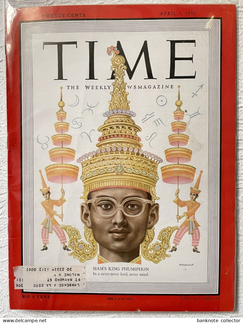 TIME Magazin - SIAM'S KING PHUMIPHON - Siam - VOL. LV NO. 14, April 3, 1950 ! - Cultura