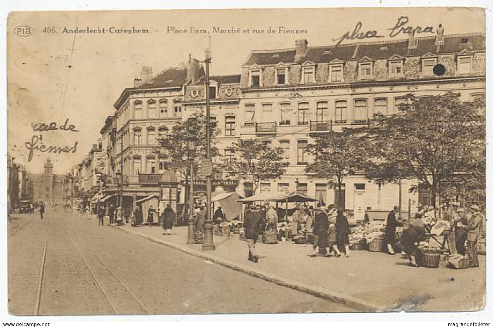 CPA CARTE POSTALE BELGIQUE BRUXELLES-ANDERLECHT PLACE BARA MARCHE ET RUE DE FIENNES 1933 - Anderlecht