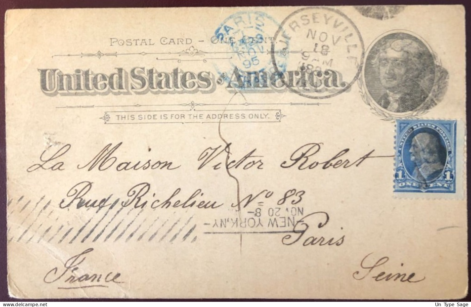 Etats-Unis, Divers Sur Entier, Cachet JERSEYVILLE, ILL. 18.11.1895 Pour La Paris, France, Via New-York - (B1534) - Postal History