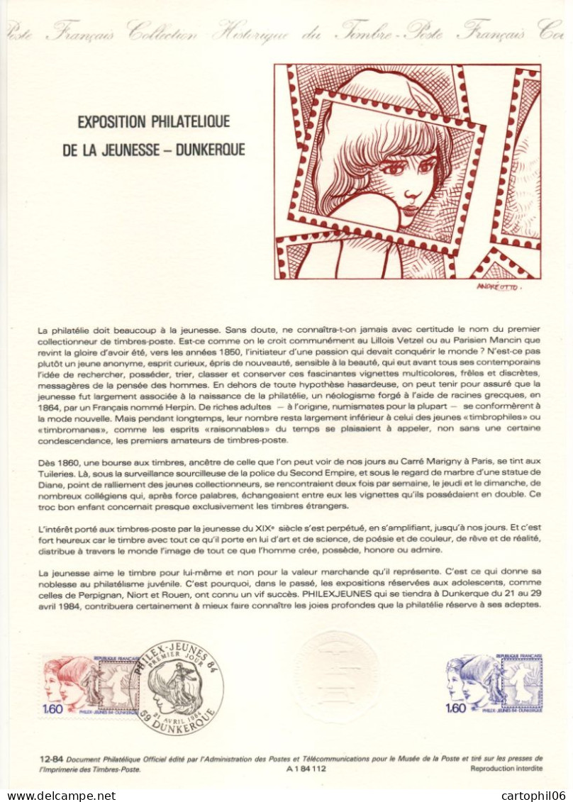- Document Premier Jour EXPOSITION PHILATÉLIQUE DE LA JEUNESSE - DUNKERQUE 21.4.1984 - - Filatelistische Tentoonstellingen