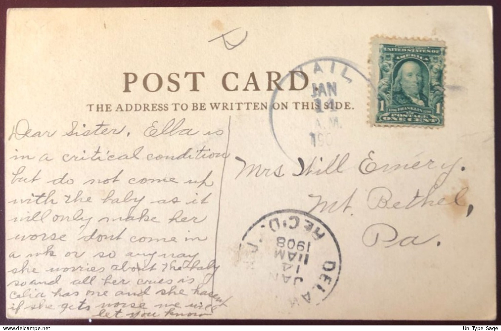 Etats-Unis, Divers Sur CPA, Cachet VAIL 1908 - (B1538) - Storia Postale