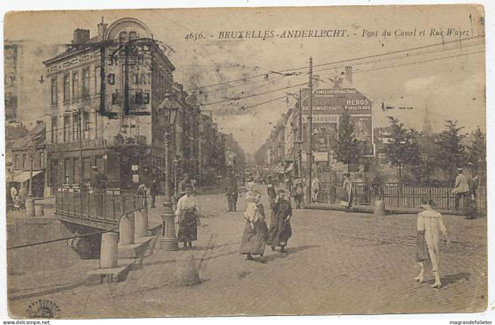 CPA CARTE POSTALE BELGIQUE BRUXELLES-ANDERLECHT PONT DU CANAL ET RUE WAYEZ 1924 - Anderlecht