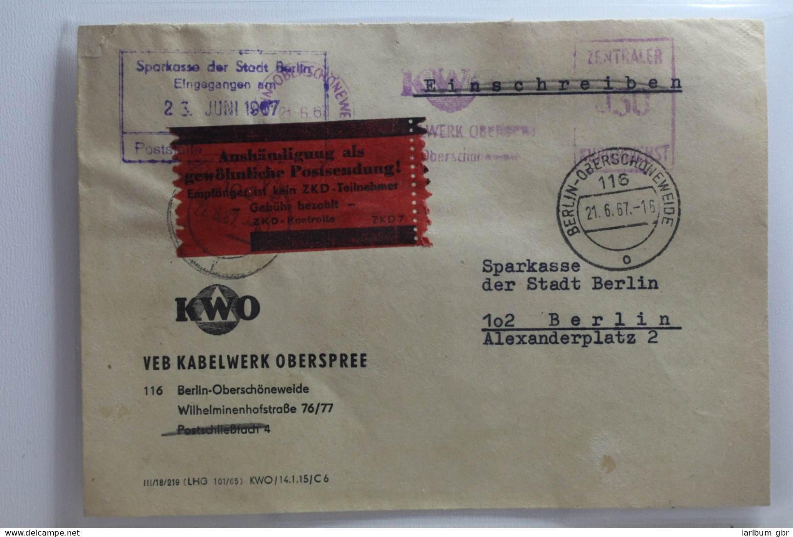 DDR ZKD Brief Mit Kontrollvigniette #BA340 - Altri & Non Classificati