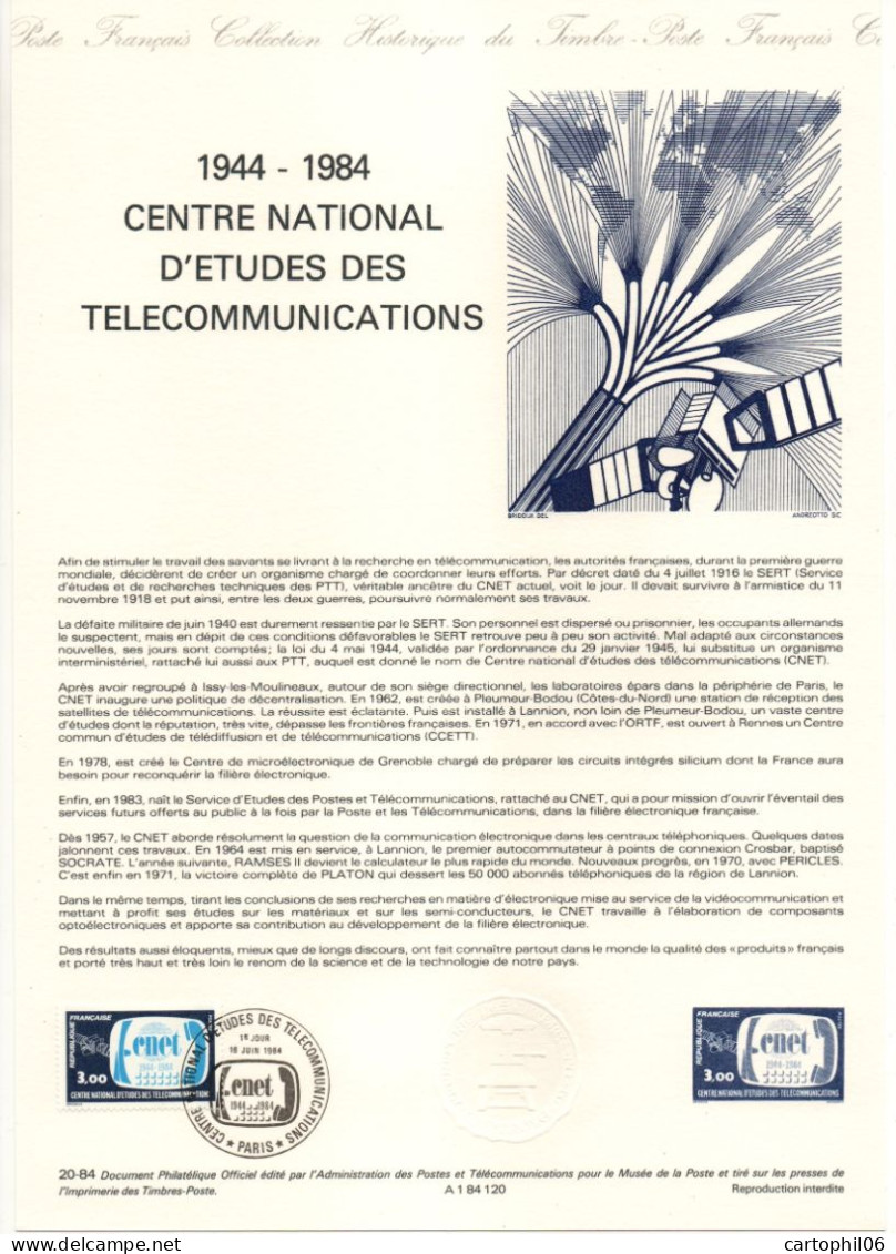 - Document Premier Jour LE CENTRE NATIONAL D'ÉTUDES DES TÉLÉCOMMUNICATIONS 1944 - 1984 - - Telecom