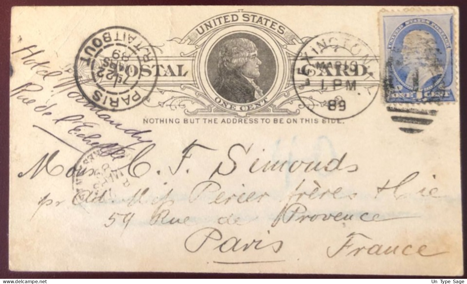 Etats-Unis, Divers Sur Entier, Cachet LEXINGTON 10.3.1889 Pour Paris - (B1539) - Marcofilia