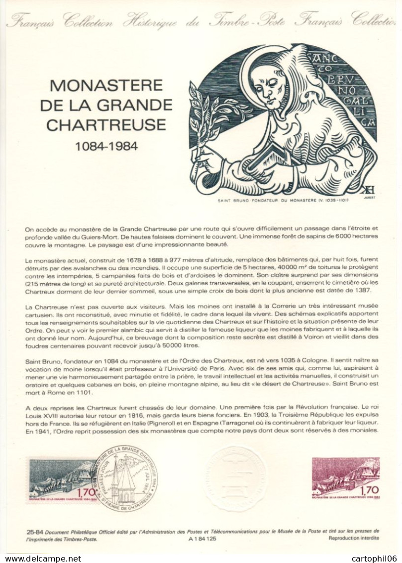 - Document Premier Jour LE MONASTÈRE DE LA GRANDE CHARTREUSE 1084-1984 - - Abbazie E Monasteri