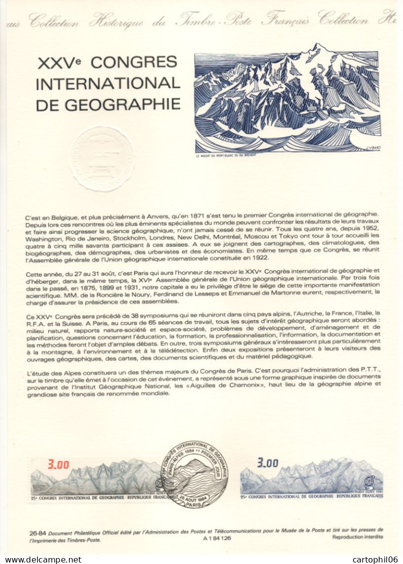- Document Premier Jour LE CONGRÈS INTERNATIONAL DE GÉOGRAPHIE - PARIS 25.8.1984 - - Géographie
