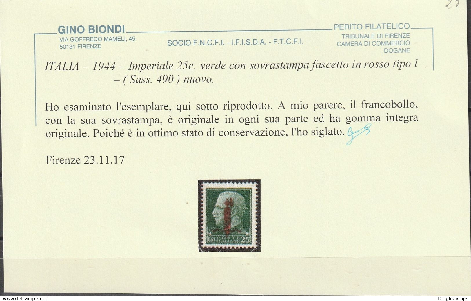 ITALY - 1944 Imperial CMI 25c Green - Nuovi