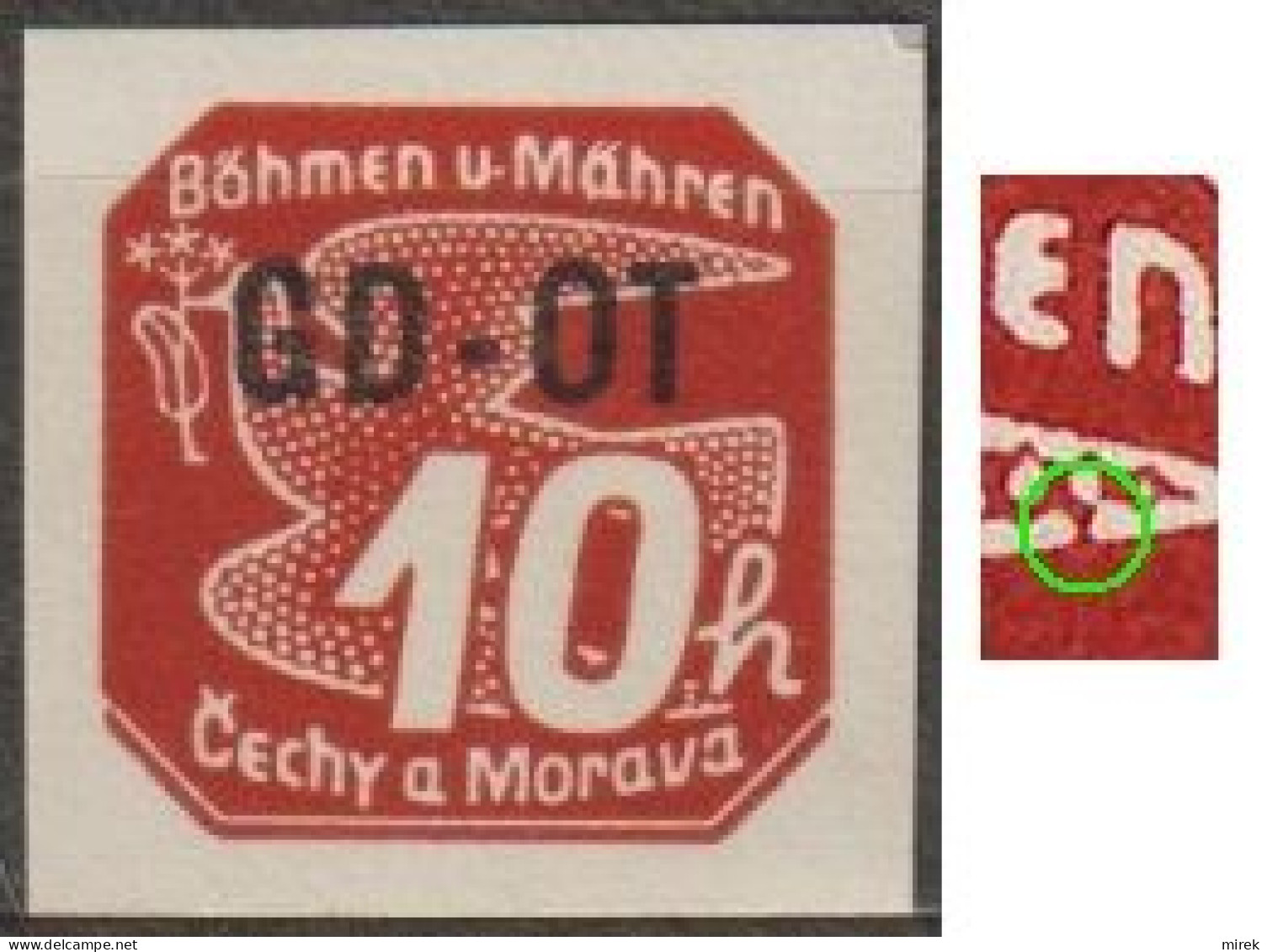 11/ Pof. OT 1, Plate Flaw, Stamp Position 18, Print Plate 1-39 - Unused Stamps