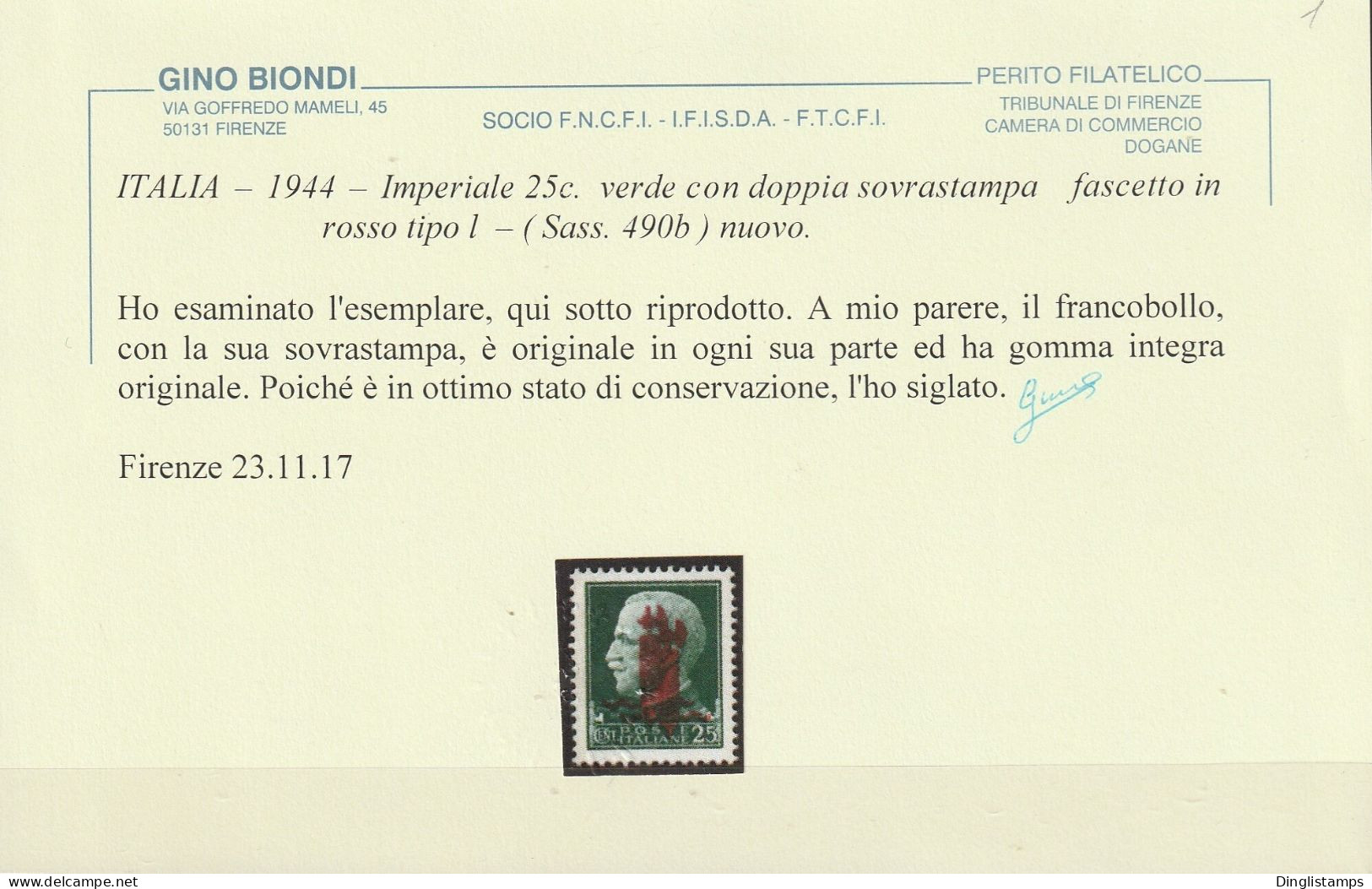 ITALY - 1944 Imperial CMI 25c Green - Mint/hinged