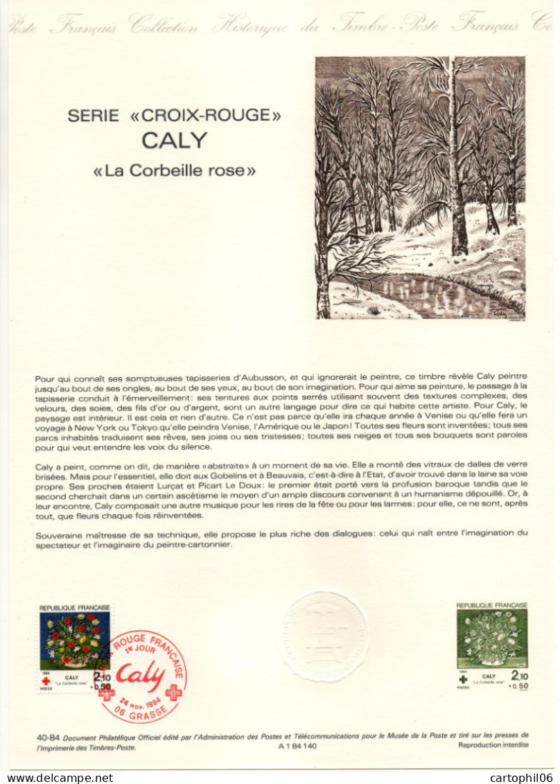 - Document Premier Jour CROIX-ROUGE - CALY : La Corbeille Rose - GRASSE 24.11.1984 - - Croix-Rouge
