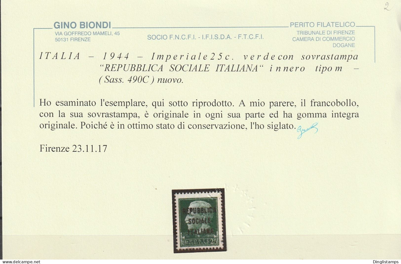 ITALY - 1944 Imperial CMI 25c Green - Mint/hinged