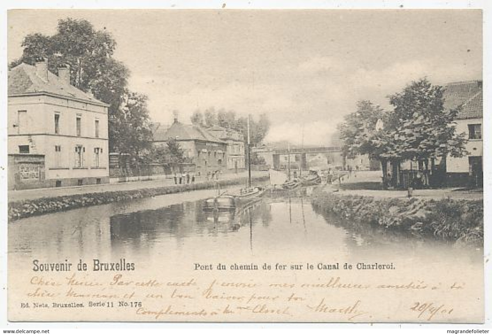 CPA CARTE POSTALE BELGIQUE BRUXELLES-ANDERLECHT PONT DE CHEMIN DE FER SUR LE CANAL DE CHARLEROI 1901 - Anderlecht