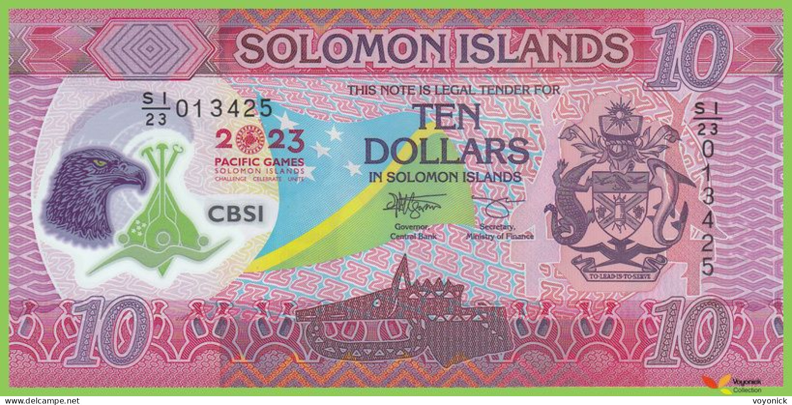 Voyo SOLOMON ISLANDS 10 Dollars 2023 P39 B227a SI/23 UNC Commemorative Polimer - Solomon Islands