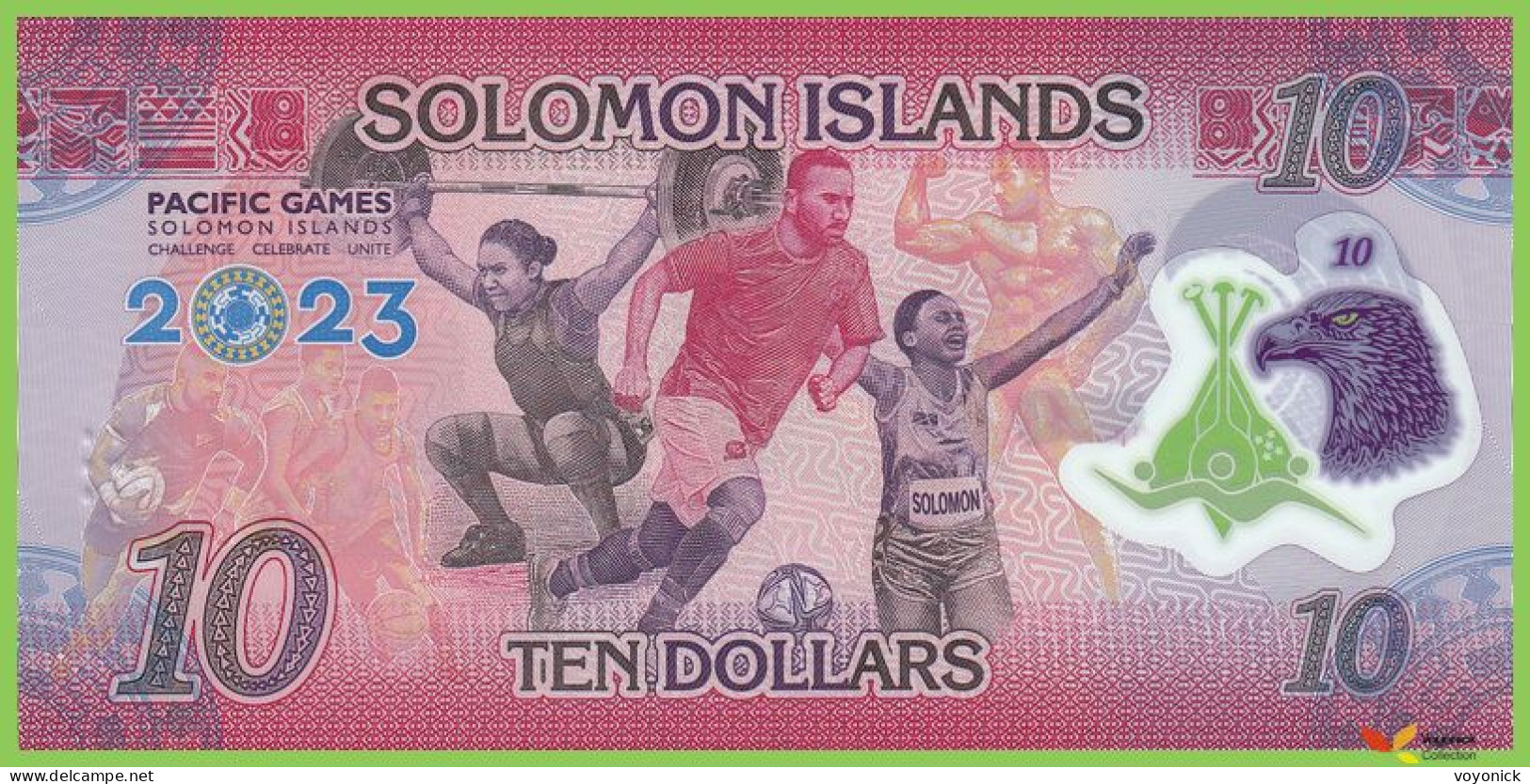 Voyo SOLOMON ISLANDS 10 Dollars 2023 P39 B227a SI/23 UNC Commemorative Polimer - Salomons