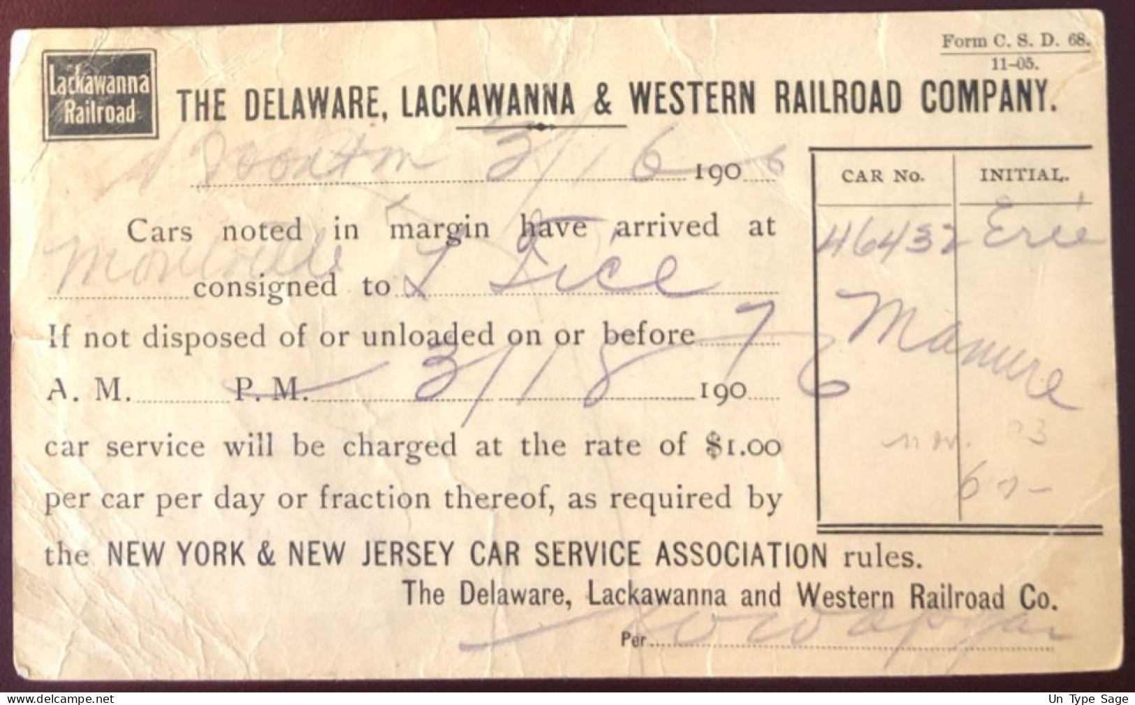 Etats-Unis, Entier-carte, Cachet BOONTON, NJ 16.3.1906 - Repiquage Lackwanna Railroad- (B1588) - 1901-20