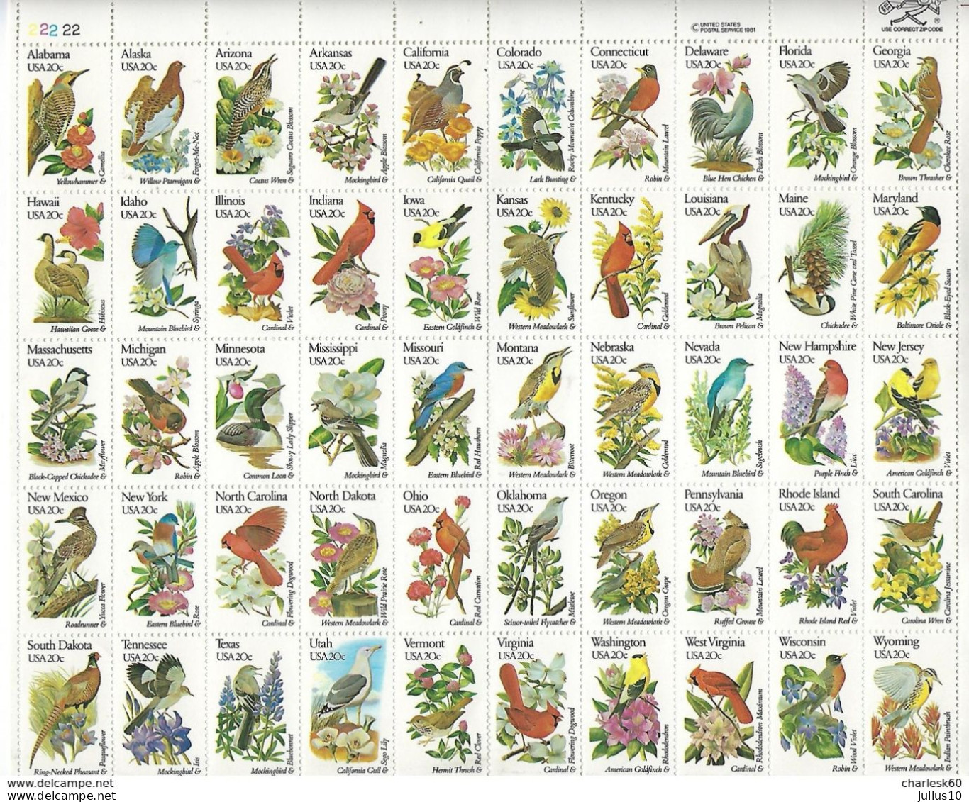 USA 1981 Birds Sheet MNH(**) Mi 1532-1581 - Altri & Non Classificati