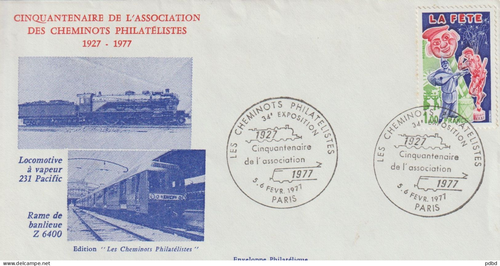 FT 65 .75 . Paris . Oblitération . Enveloppe Illustrée . 34éme Expo Cheminots Philatélistes . 05 02 1977 . - Commemorative Postmarks