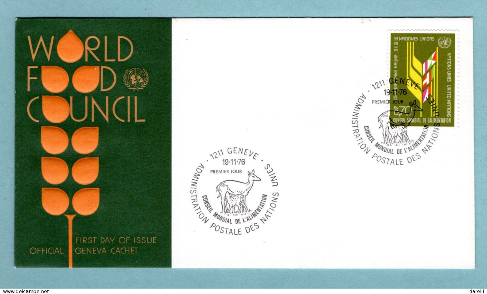 FDC Nations Unis 1976 - Conseil Mondial De L'alimentation - YT 62 - Genève - FDC