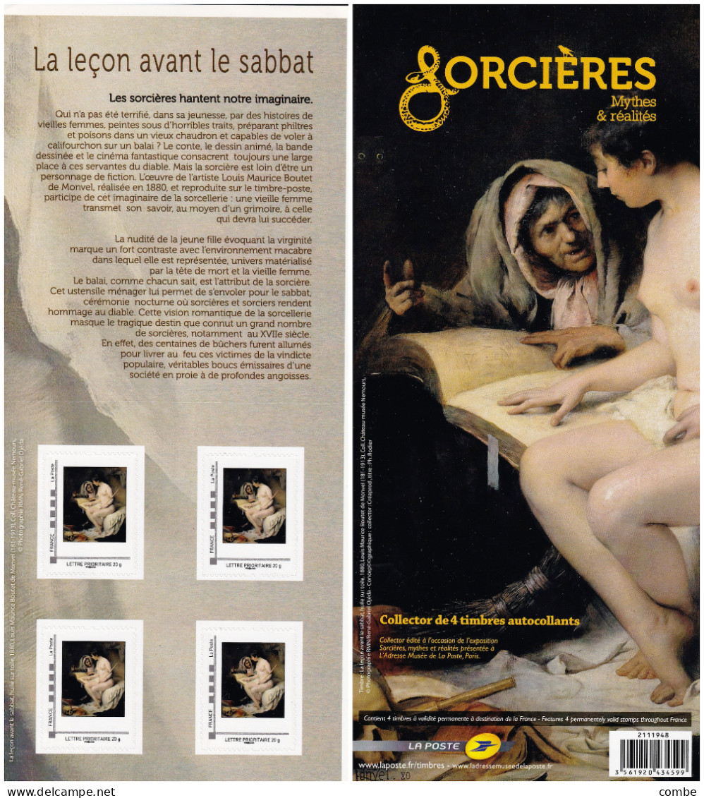 FEUILLET. SORCIERES, LA LECON AVANT LE SABBAT, COLLECTOR DE 4 TIMBRES AUTOCOLLANTS  / 6000 - Collectors