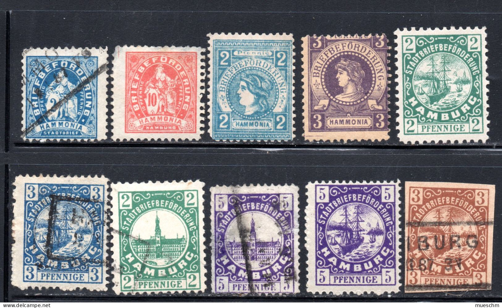 Deutschland/Privatpost- Hamburg /Hammonia I, Kleines Los Mit10 Briefmarken, Gest./m.F. (20016E) - Private & Lokale Post