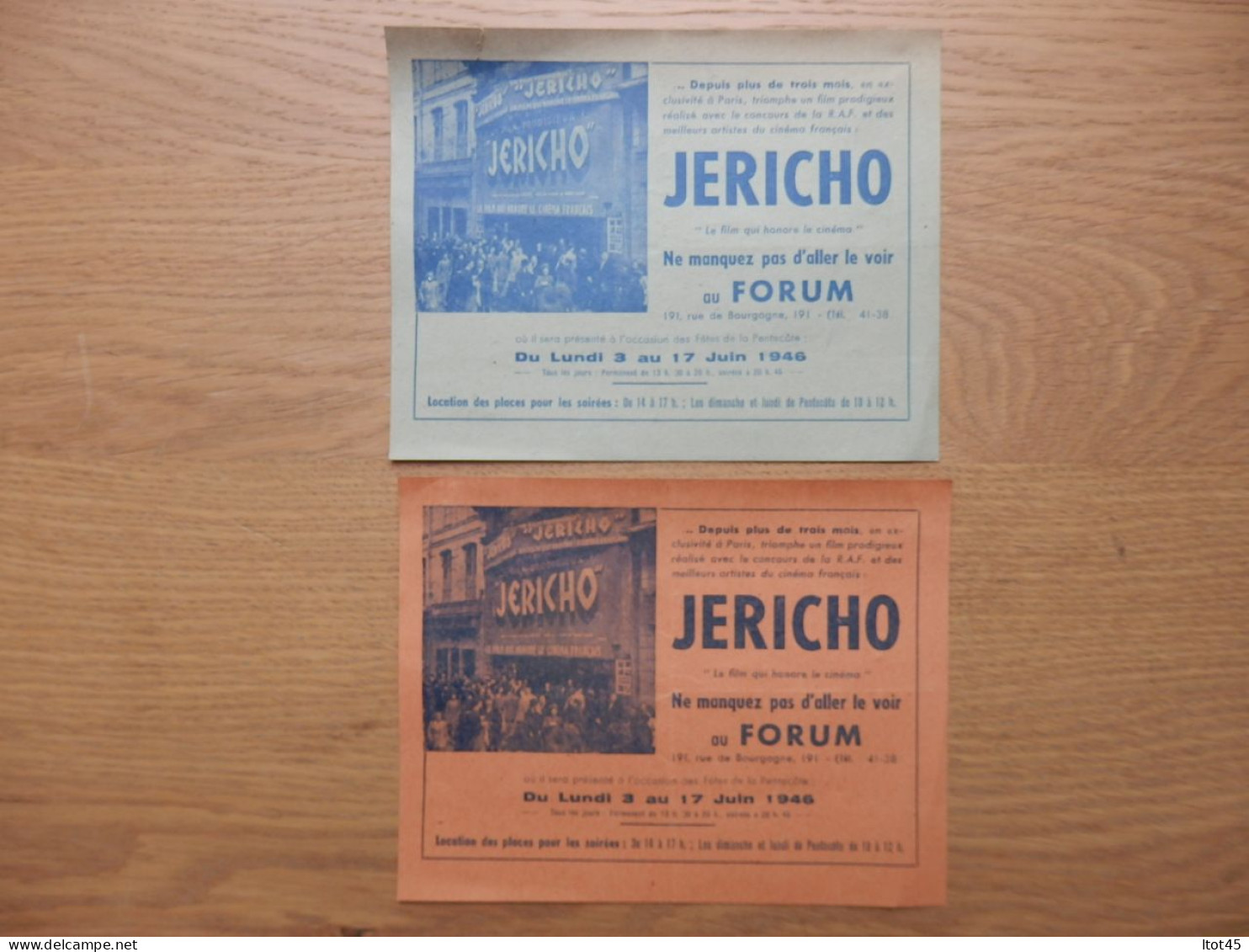 LOT DE 2 DOCUMENTS PUBLICITAIRES FILM JERICHO DU 03 AU 17 JUIN 1946 - Publicités