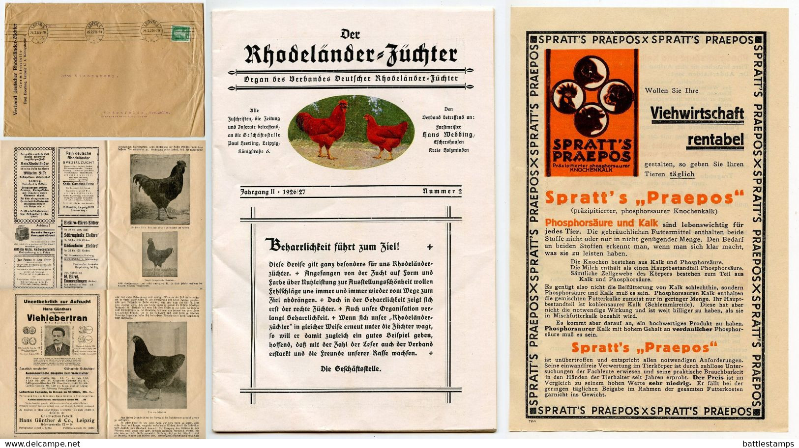 Germany 1927 Cover & Journal; Leipzig - Verband Deutscher Rhodeländer-Züchter (Chickens); 5pf. Friedrich Von Schiller - Briefe U. Dokumente