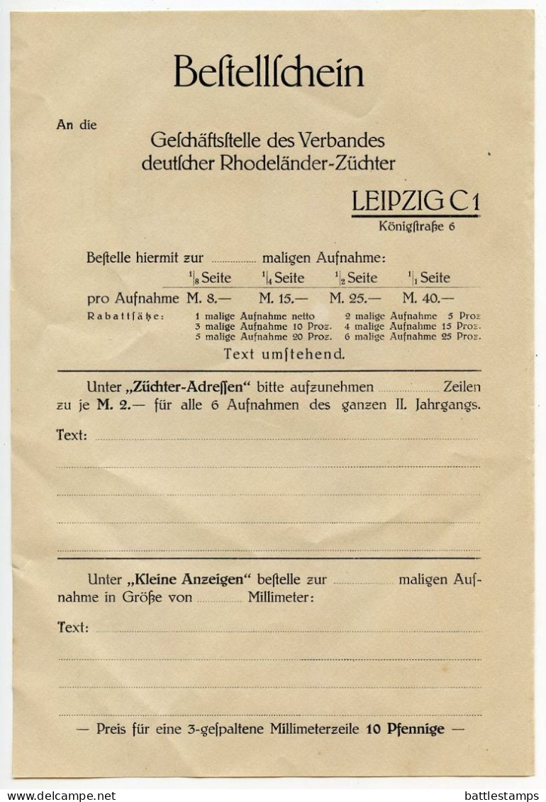 Germany 1927 Cover & Journal; Leipzig - Verband deutscher Rhodeländer-Züchter (Chickens); 5pf. Friedrich von Schiller