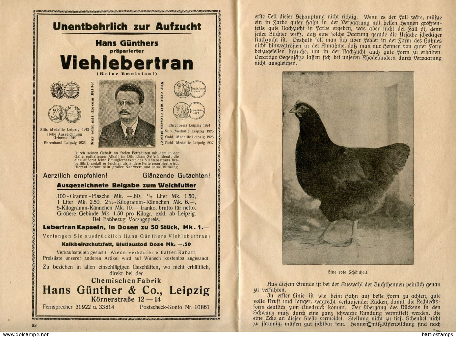 Germany 1927 Cover & Journal; Leipzig - Verband deutscher Rhodeländer-Züchter (Chickens); 5pf. Friedrich von Schiller